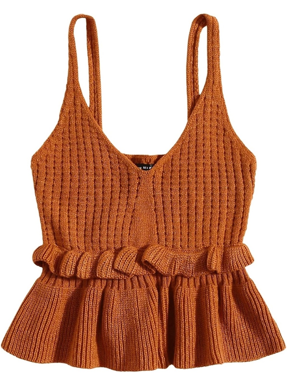 Rust Knit Ruffled Peplum Tank Top